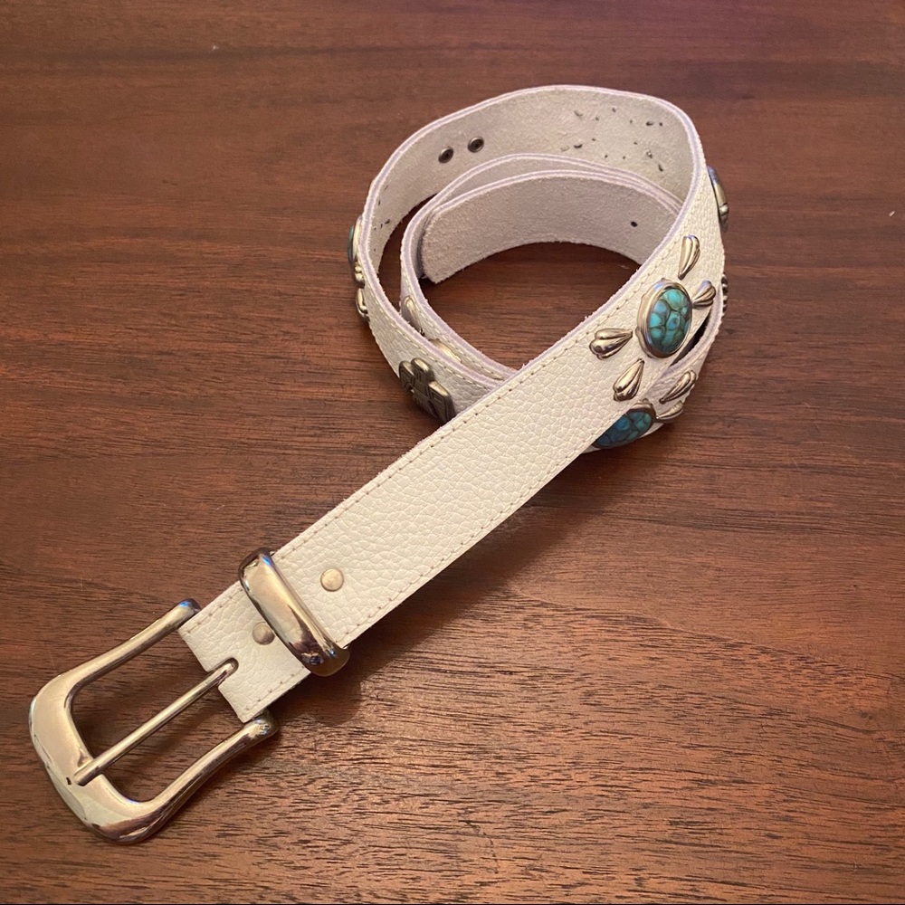 Southwest Leather Belt White Faux Turquoise Silver